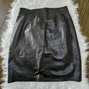 Vakko Black Real Leather Pencil Skirt